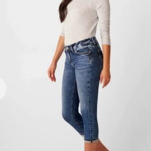 Silver Frances Double White Stitching Designer Pockets Capri Jeans